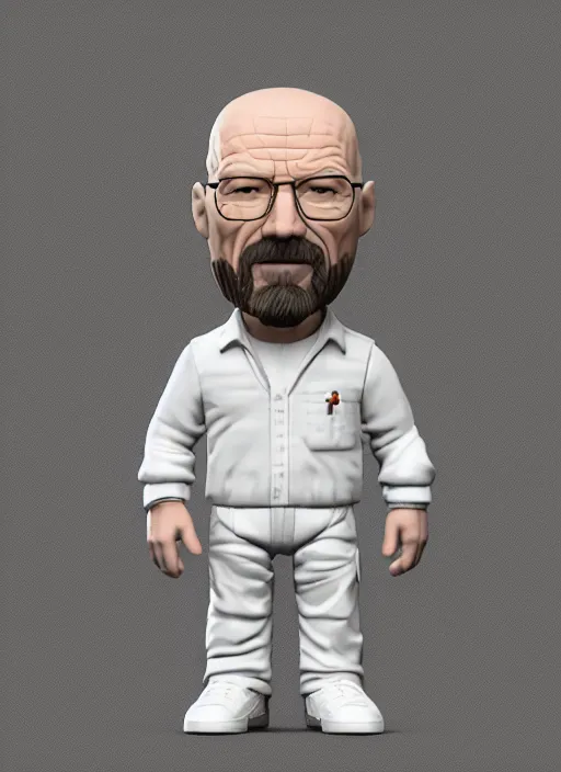 Image similar to full body 3 d render of walter white as a funko pop, studio lighting, white background, blender, trending on artstation, 8 k, highly detailed