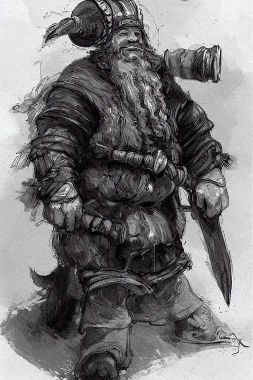 Image similar to Concept art of a dwarf by Even Amundsen, ink