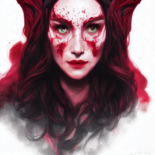 Prompt: Portrait of Wanda the scarlet witch, Marvel, highly detailed, anger, fear, ominous background, artstation, 16k, trending on ArtStation, by smile _zPRO
