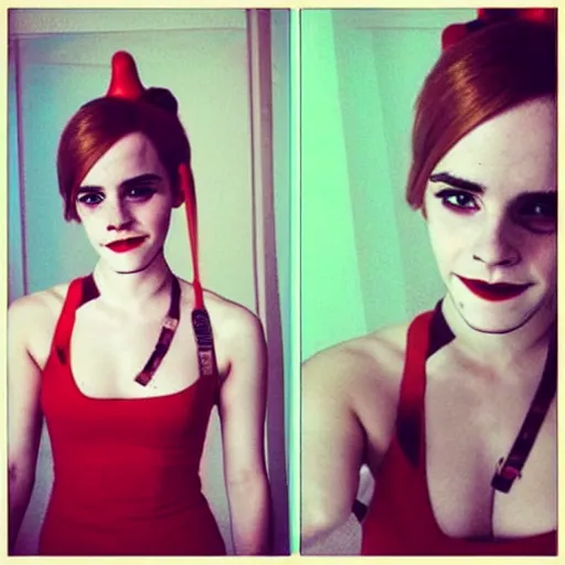 Image similar to Emma Watson cosplaying as Harley Quinn, instagram