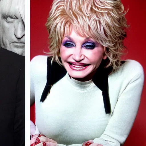 Image similar to morph between mark e smith and dolly parton