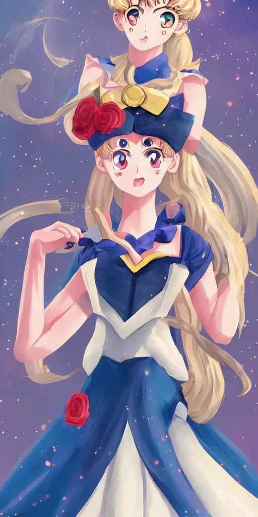 Prompt: sailor moon at an age who lives in the middle ages, cinematic, anime, trending on artstation