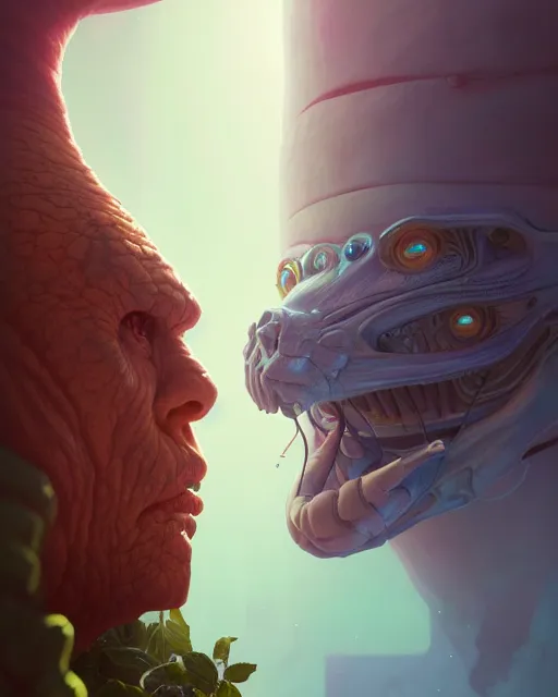 Image similar to highly detailed surreal vfx portrait of a sacred alien lifeform, stephen bliss, unreal engine, greg rutkowski, loish, rhads, beeple, makoto shinkai and lois van baarle, ilya kuvshinov, rossdraws, tom bagshaw, alphonse mucha, global illumination, detailed and intricate environment