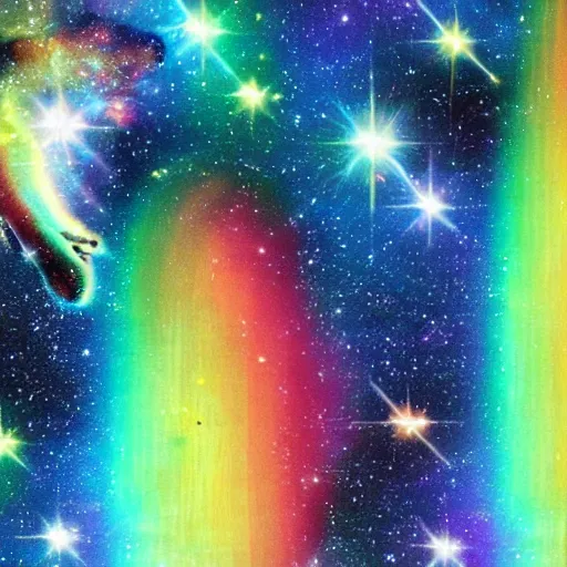 Prompt: rainbow nebula space and cats in the style of The Midnight Gospel