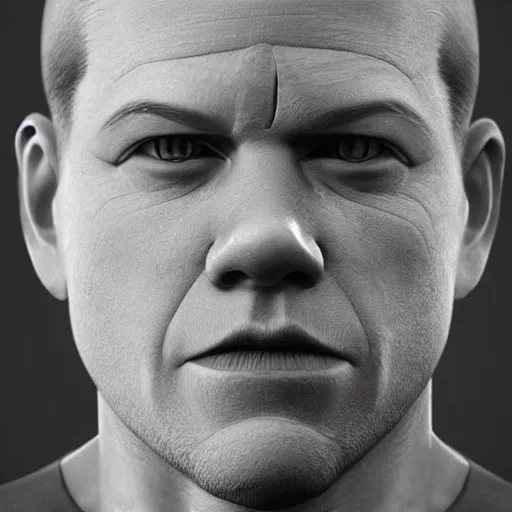 Image similar to hyperrealistic mixed media image of Matt Damon bald with scalp shaped !!foreskin!!, stunning 3d render inspired art by István Sándorfi and Greg Rutkowski, perfect facial symmetry, realistic, highly detailed attributes and atmosphere, dim volumetric cinematic lighting, 8k octane extremely hyper-detailed render, post-processing, masterpiece,