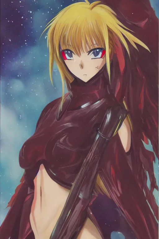 Image similar to a detailed painting in the style of anime of a galactic female warrior