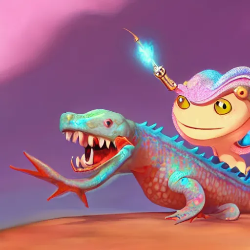 Prompt: an axolotl riding a dragon, high fantasy, pixar disney tone mapping happy