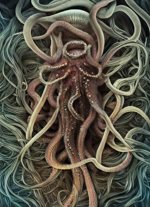 Prompt: hyper realistic photography of intricate deep sea medusa squid hybrid cinematic, symmetric detailed,