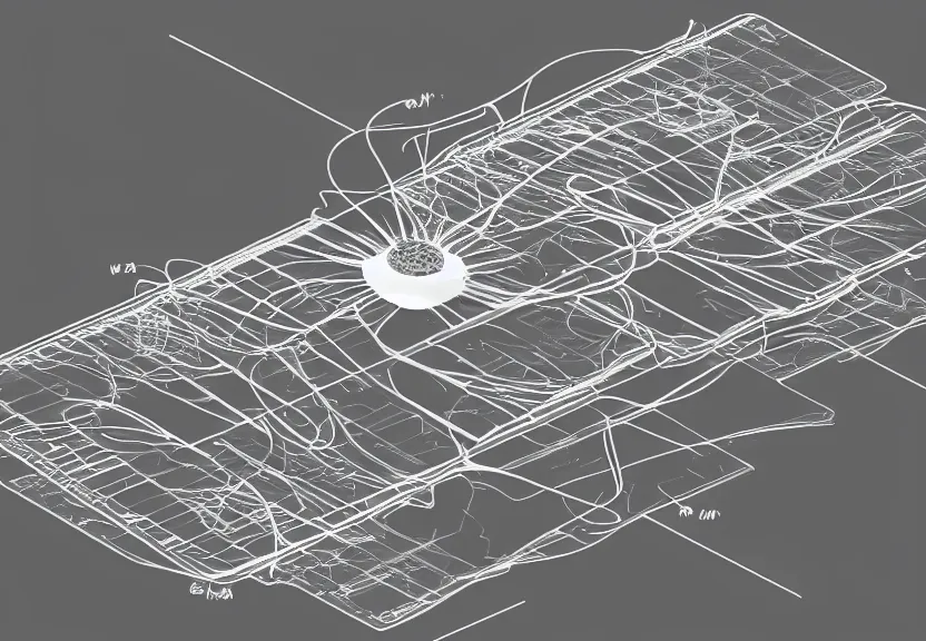 Prompt: negative entropy generator with field effect interface, exploded view, cross cut view, large format, patent office