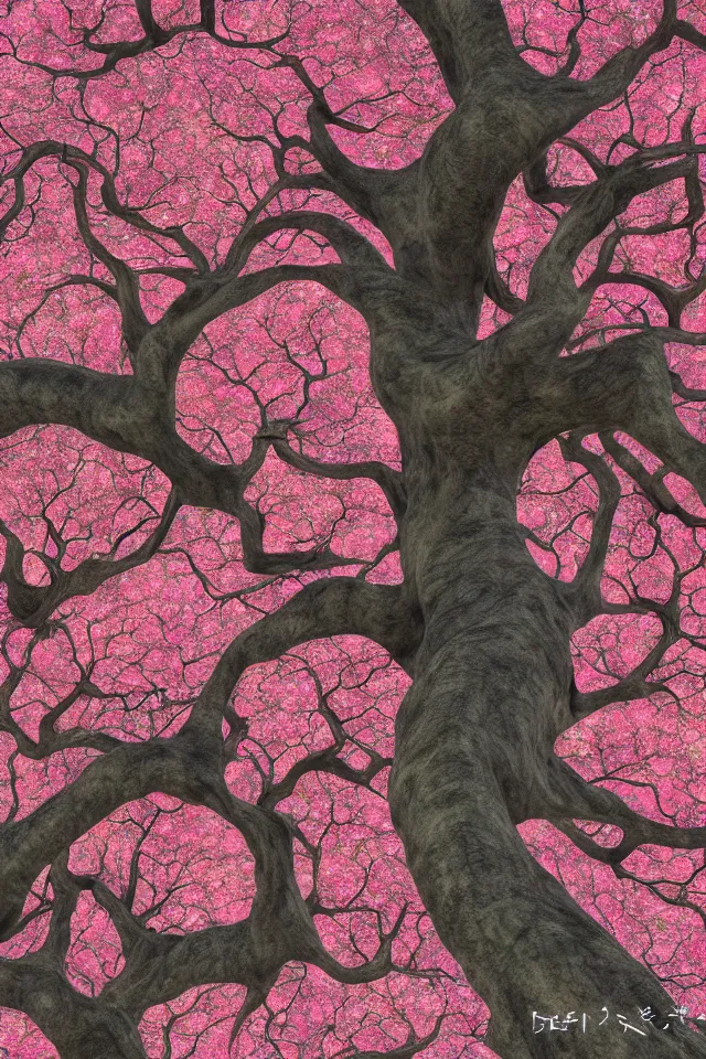 Prompt: fractal sakura in deep space in style of Dean Roger, massive wide trunk, hyper realism, very detailed, no text, contrast picture