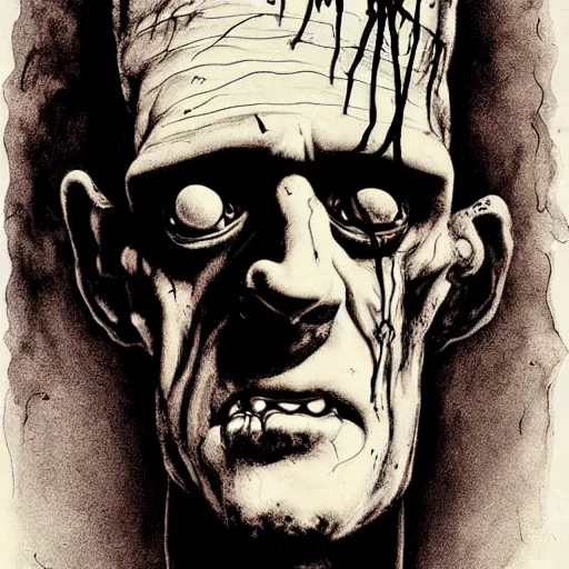 Image similar to frankenstein by ralph steadman