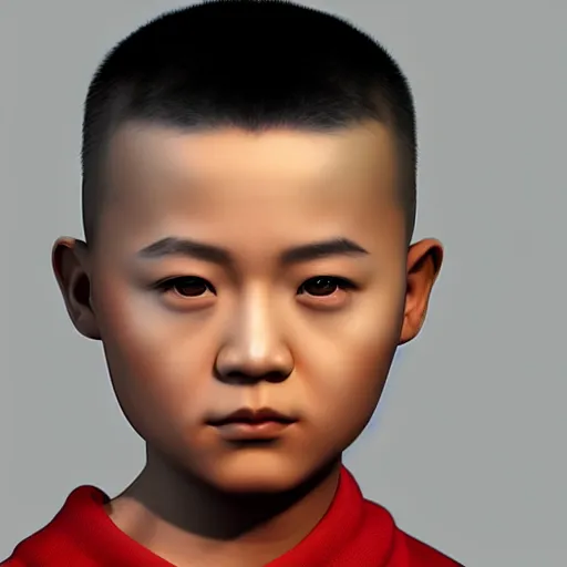 Prompt: dramatic portrait of chinese boy buzz cut, low poly 3 d render