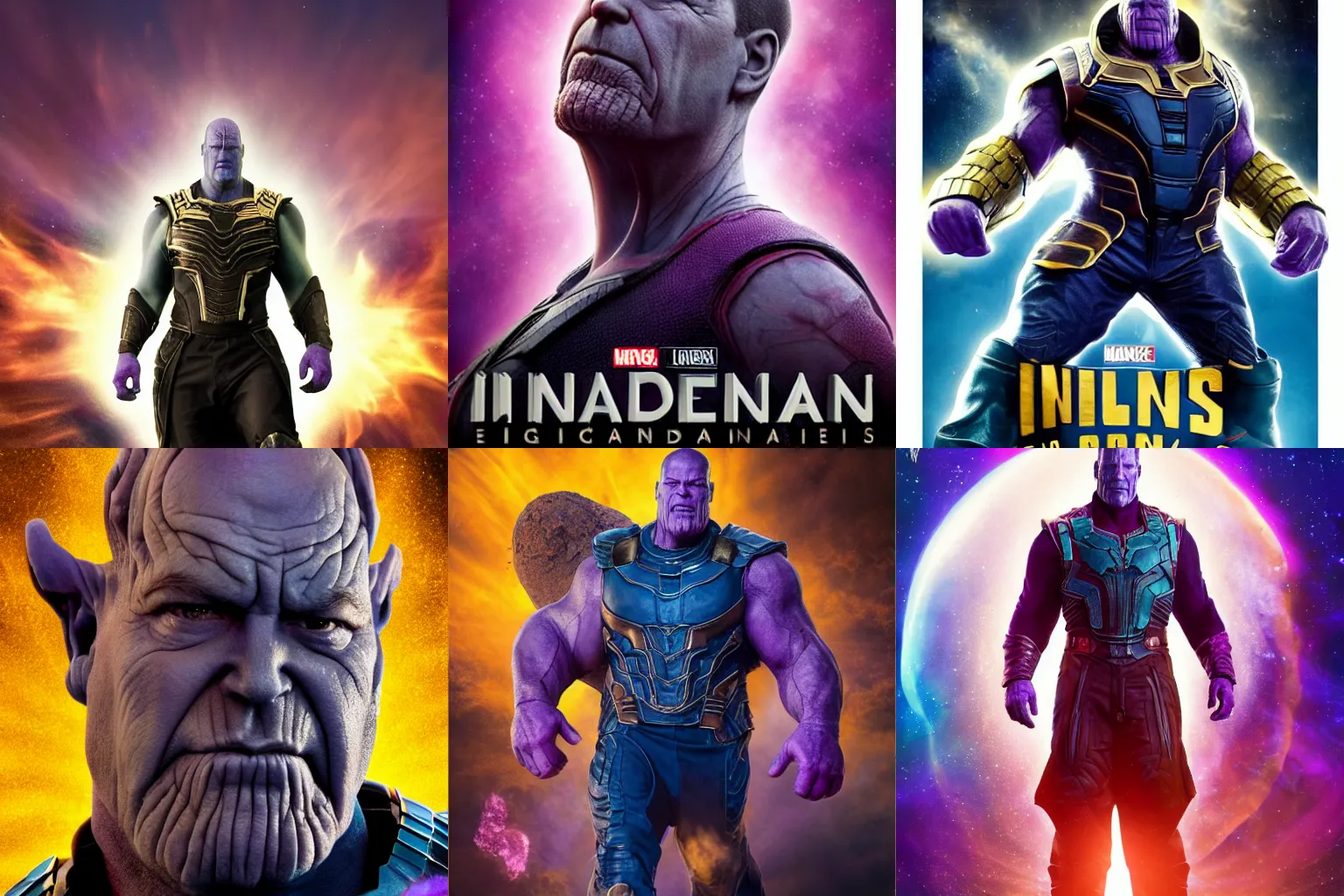 Prompt: Bob Odenkirk as Thanos, movie poster, realistic, stunning, 8k, highly detailed,