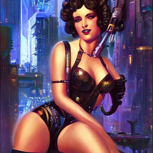 Prompt: portrait of a 1 9 2 0 style cyberpunk pinup girl by ralph horsley