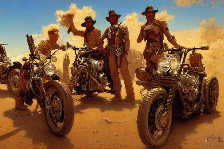 Image similar to ! dream desert bandits, dieselpunk, painting by gaston bussiere, craig mullins, j. c. leyendecker