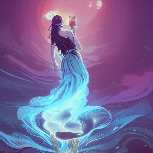 Image similar to goddess of coffee wearing a swirling dress surrounded by coffee beans and steam, matte fantasy painting volumetric lighting by Ross Tran and Jason Felix and Alena Aenami and Greg Rutkowski and Ching Yeh and Anato Finnstark, bokeh backdrop