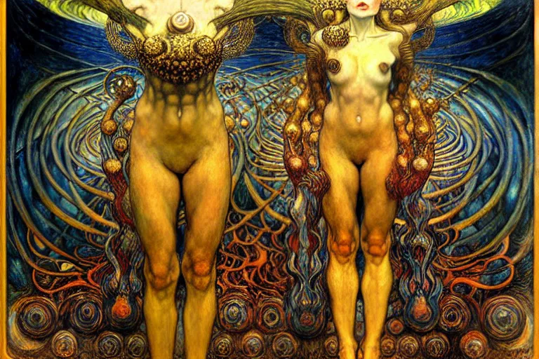 Image similar to Divine Chaos Engine by Karol Bak, Jean Delville, William Blake, Gustav Klimt, and Vincent Van Gogh, symbolist, visionary