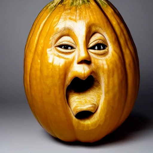 Image similar to gourd carved to look like the face of amber heard