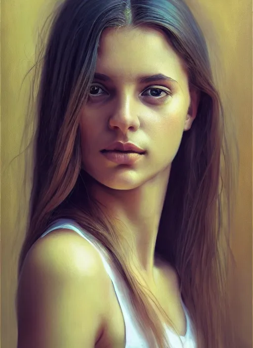 Image similar to portrait of a gorgeous young woman in the style of stefan kostic, realistic photo, sharp focus, 8k high definition, insanely detailed, intricate, elegant