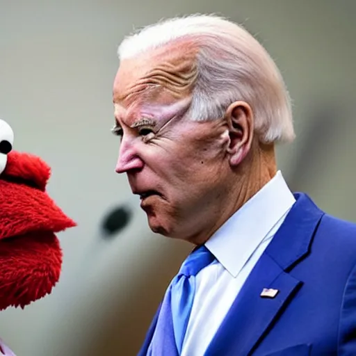 Image similar to joe biden argues with the cookie monster from sesame street