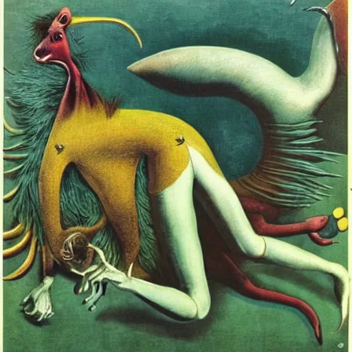 Prompt: a weird surreal and whimsical creature, fantasy concept art by max ernst and dorothea tanning