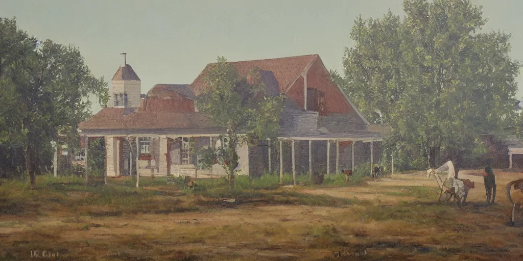 Image similar to oil painting of bishop hill colony illinois by olaf krans