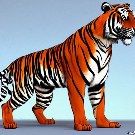 Image similar to A muscular standing tiger posing for the camera, featured on DeviantArt, FurAffinity