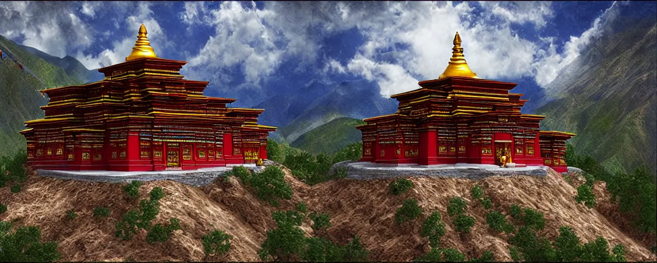 Image similar to Tibetan temple in the mountains, digital art, detailed