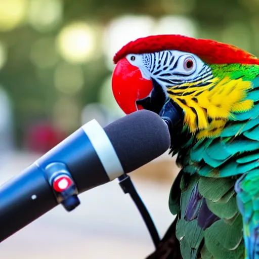 Image similar to a parrot dressed as a reporter reporting the news on tv