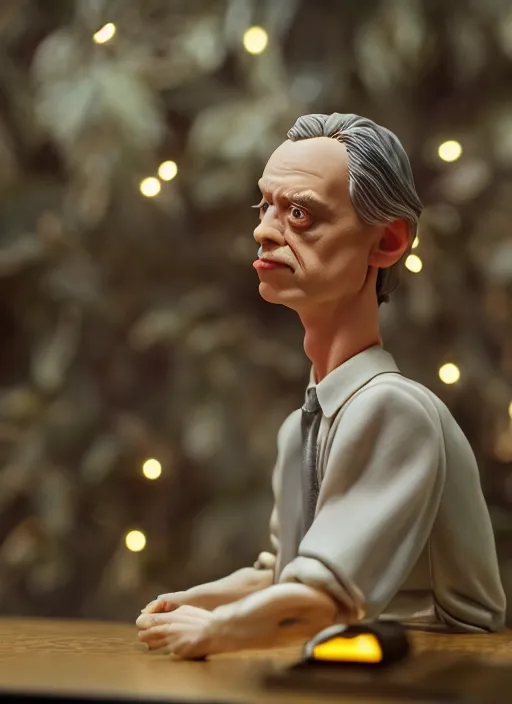 Prompt: product photography of a claymation action figure fluffy neon oled steve buscemi, depth of field, zeiss lens, detailed, centered, by erwin olaf, joop geesink, wes anderson, breathtaking, 8 k resolution, extremely detailed, beautiful, establishing shot, realistic materials, hyperrealistic