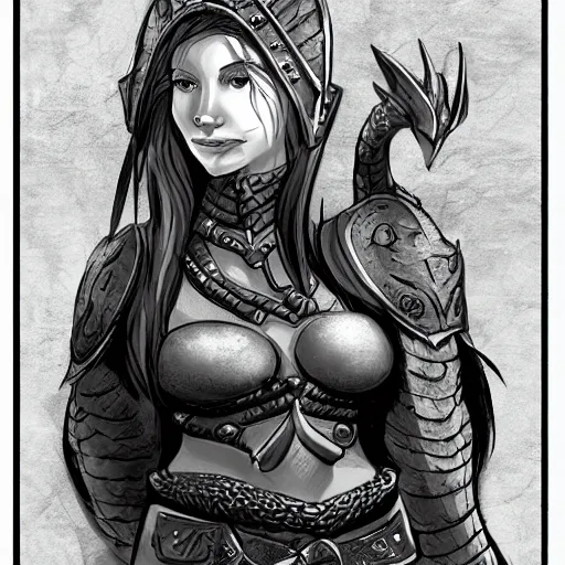 Prompt: A female white dragonborn! (barmaid). Tavern. Fantasy. D&D. Portrait.