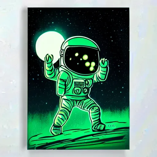 Prompt: glowing astronaut inspired by René Laloux, Dan Mumford, stars, cinematic