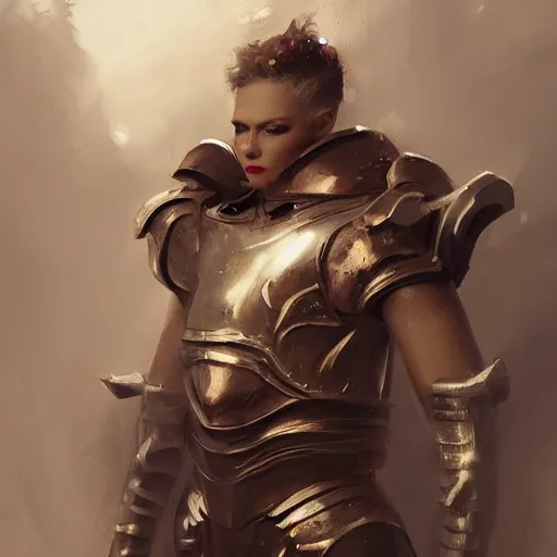 Prompt: ! dream portrait of a drag queen in battle armor by greg rutkowski, young, manly, attractive, strong, older brother vibes, highly detailed portrait, scifi, digital painting, artstation, concept art, smooth, sharp focus illustration, artstation hq