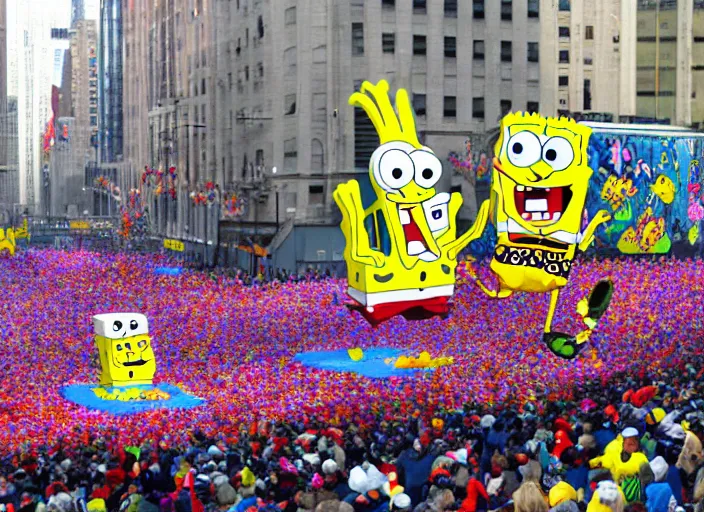 Image similar to spongebob float over the the macys parade by claude monet