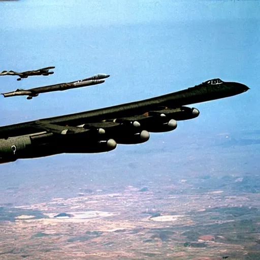 Image similar to realistic b - 5 2 dropping bombs in vietnam