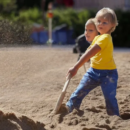 Prompt: trump is playing in a sandbox but won't let other kids play, gettyimages,