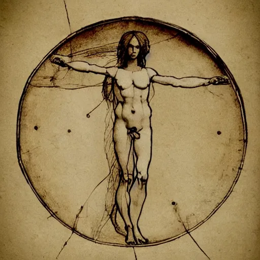 Image similar to Vitruvian woman by Leonardo da Vinci, illustration, inkt sketch