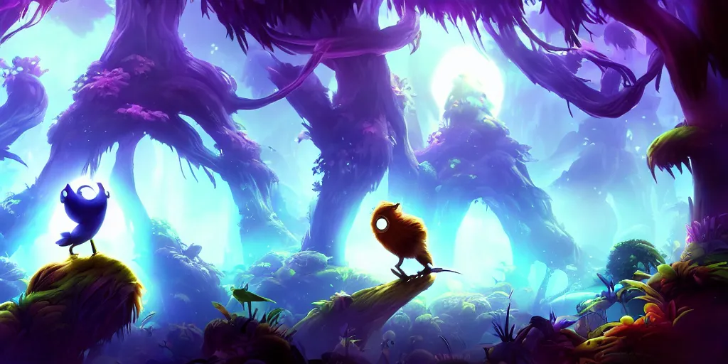 Image similar to Epic background in the style of Ori and the Blind Forest