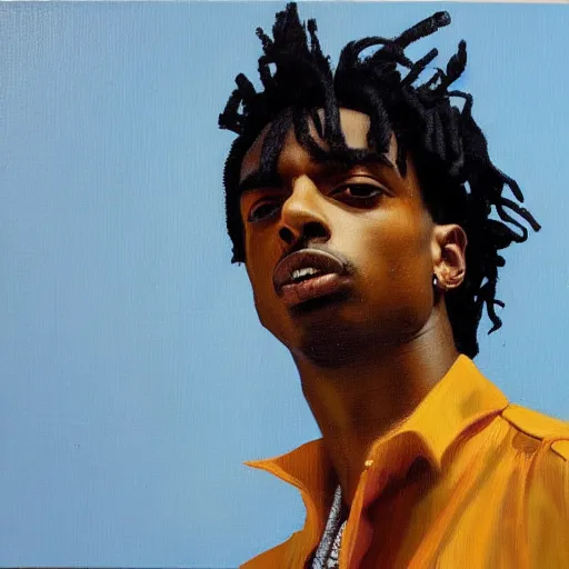 Prompt: oil painting of a Playboi Carti in the style of syd mead and john william waterhouse