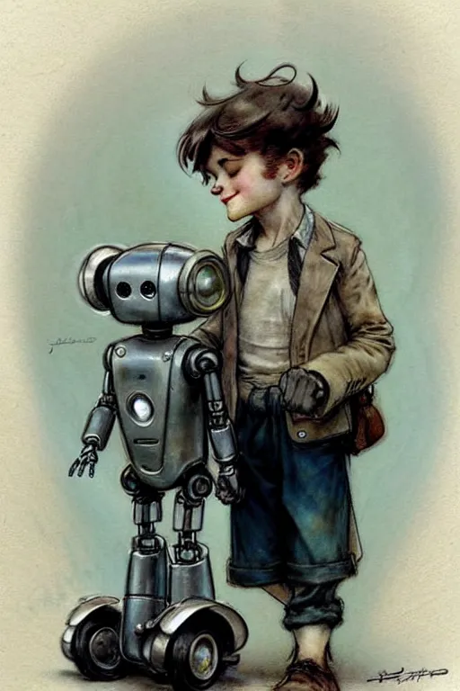 Image similar to (((((1950s boy and his robot . muted colors.))))) by Jean-Baptiste Monge !!!!!!!!!!!!!!!!!!!!!!!!!!!