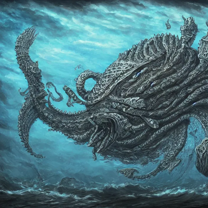 Image similar to underwater sea leviathan full body, d & d style, trending on artstation, intricate, highly detailed, vivid painting