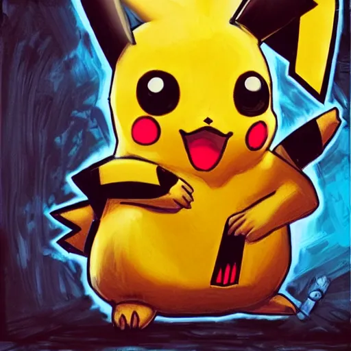 Prompt: old oil painting of a Pikachu in cyberpunk style