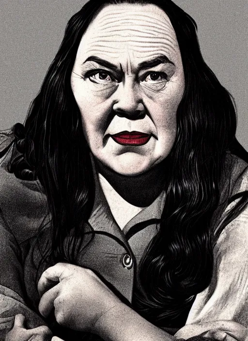 Image similar to Illustration of Annie Wilkes from Misery (1990) by Bill Medcalf, detailed