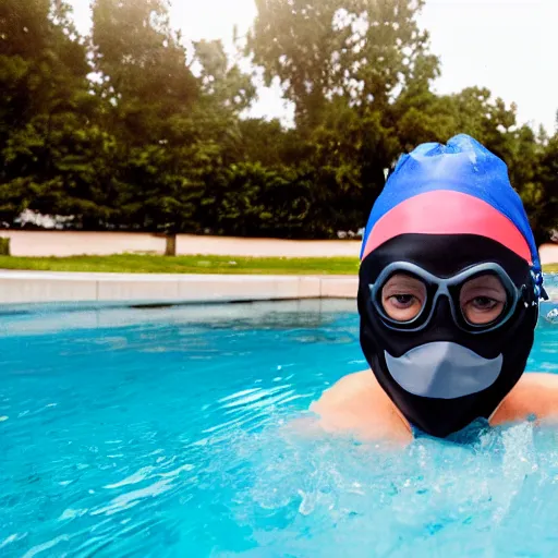 Image similar to villain in ski mask swimming in pool