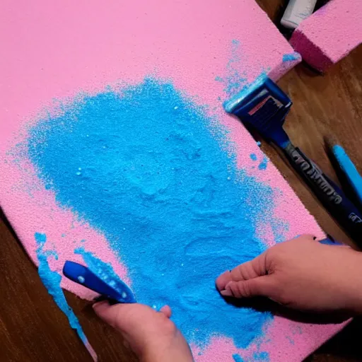 Image similar to pink foam mixing with blue paint