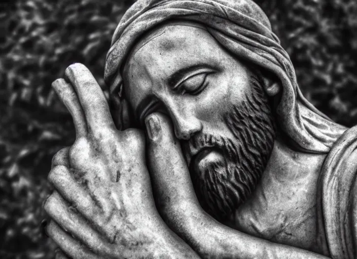 Prompt: Jesus christ huging a crying man, realistic, canon 10s camera