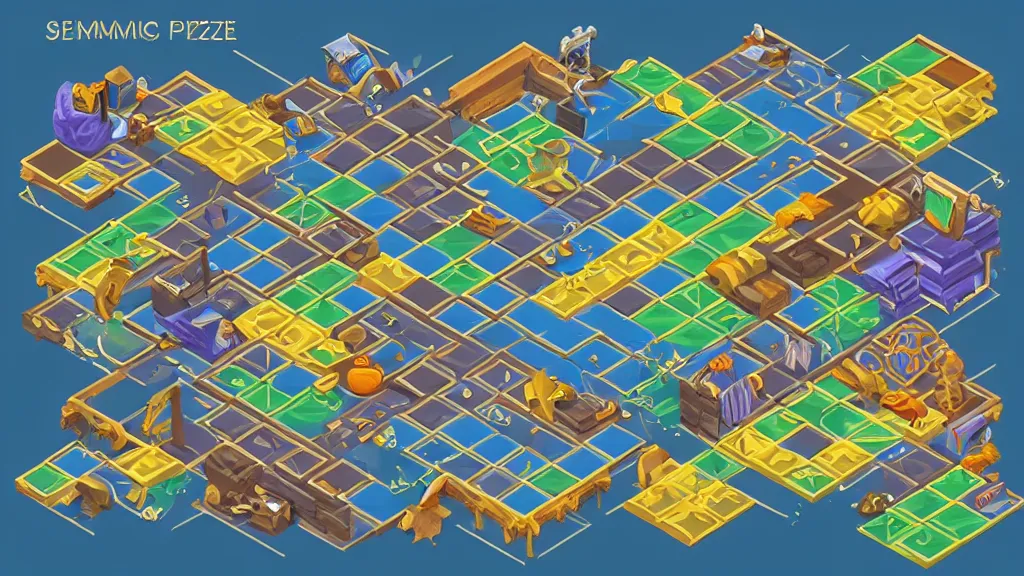 Image similar to sketched seasonable change isometric puzzle game, intricate design change