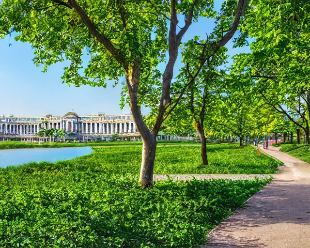 Prompt: 4 k hd, high resolution photograph of i. o. r. park in bucharest, full colour, shot with sigma f / 4. 2, 2 5 0 mm sharp lens, wide shot, high level texture render