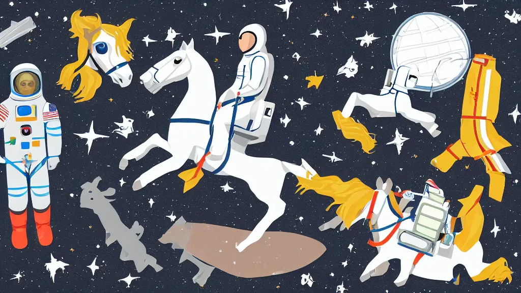 Prompt: a horse on an astronaut, a horse riding an astronaut, horse on top, instruction manual