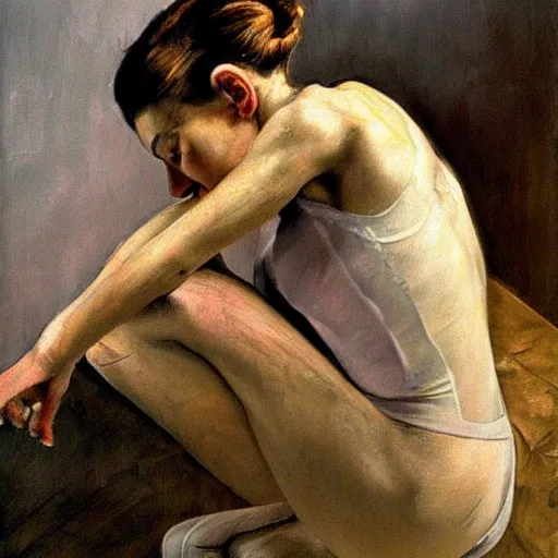 Image similar to high quality high detail painting by lucian freud, hd, exaggerated portrait of a ballerina, photorealistic lighting